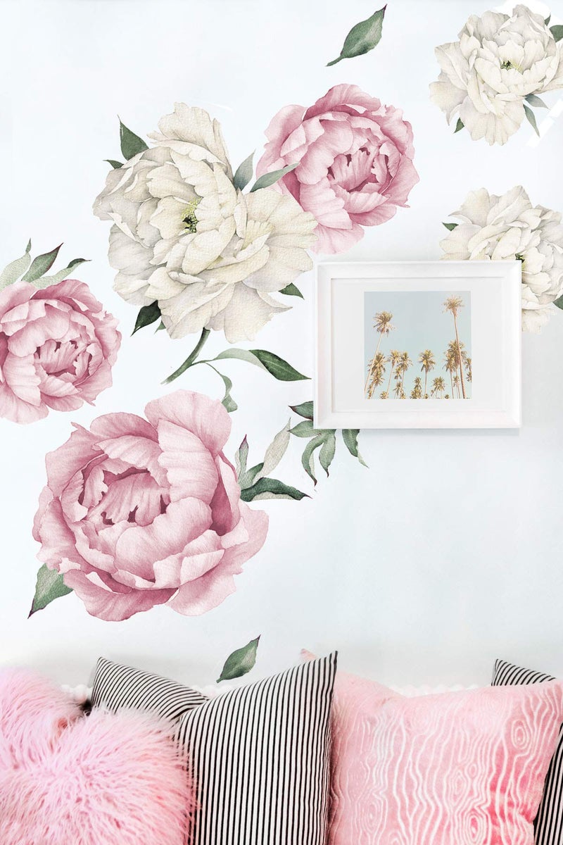 DesignStickers Peony Watercolor Wall Decals (Pink and White Watercolor) - Spring Decor Flowers Decals for Wall - Botanical Bedroom Sticker Girls - Floral Peonies Pink Botanical Stickers Bedroom Nursery w/test Sample - Image 2